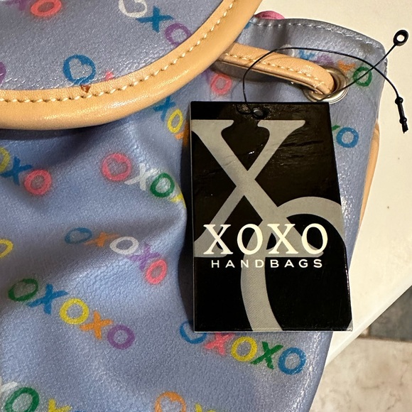 VTG XOXO PERIWINKLE MULTICOLORED LOGO FLAWED DRAWSTRING BACKPACK BAG PURSE 11” - Picture 12 of 13